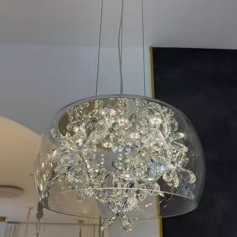Transparent Glass Crystal Pendant Lamp in Glass and Crystal, product photograph