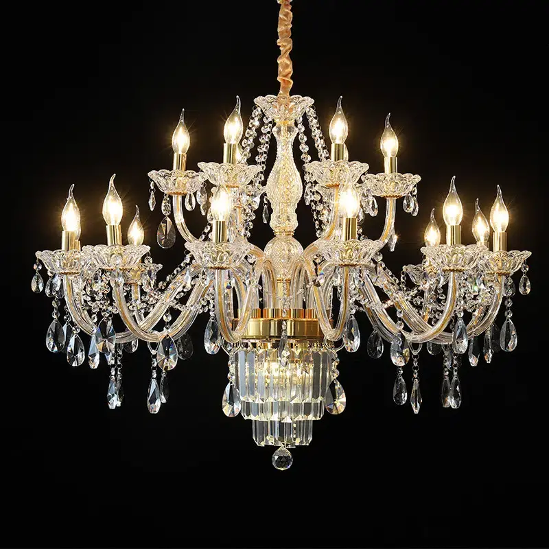 Transparent Gold Glass Chandelier in Iron and Crystal and Glass, product photograph