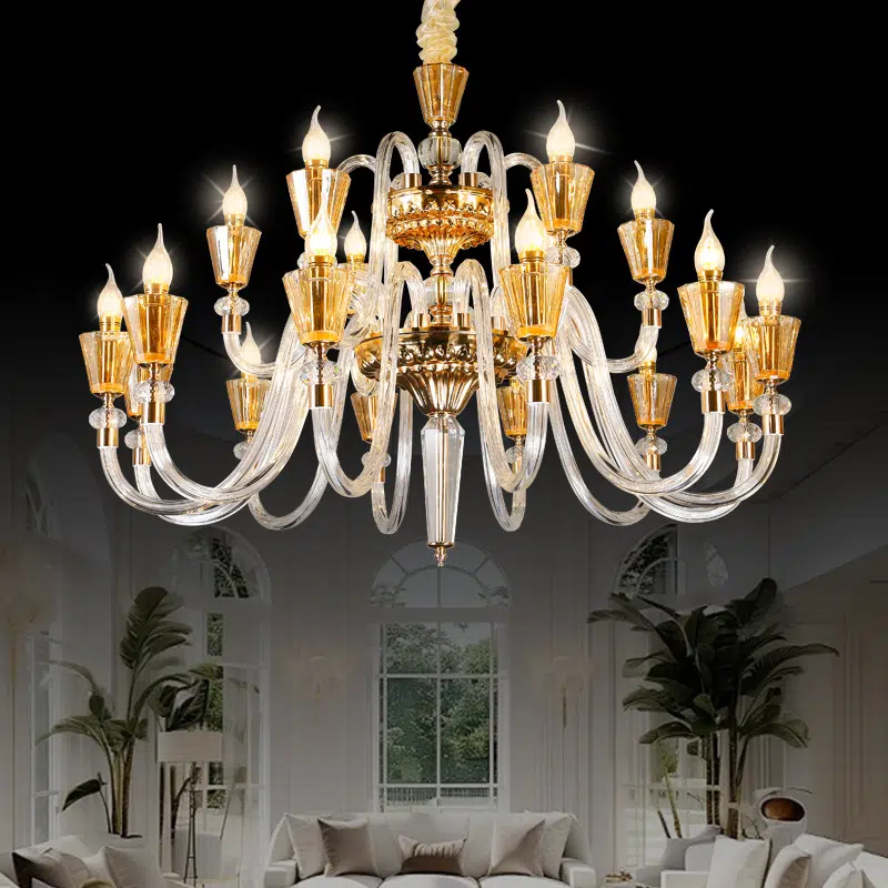 Transparent Golden Glass Tube Chandelier in Iron and Crystal and Glass, product photograph