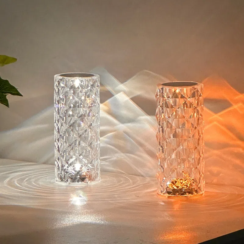 H21CM Transparent Rose Crystal LED Table Light in PS, product photograph