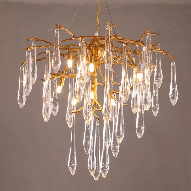 Tree Branch Copper Glass Chandelier in Copper and Glass, product photograph