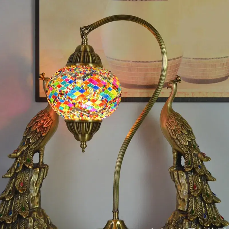 Turkish Style Colourful Copper Mosaic Glass Table Light in Copper and Mosaic Glass, product photograph