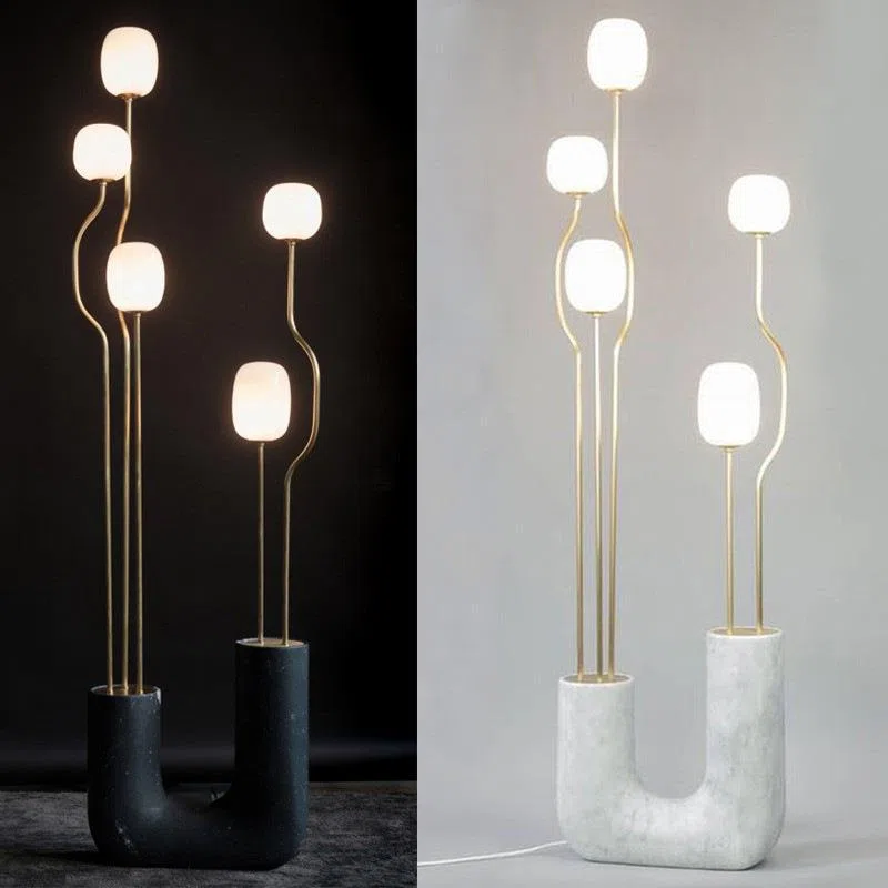 U-Shaped Glass Metal Black White Floor Light in Iron and Resin and Glass, product photograph