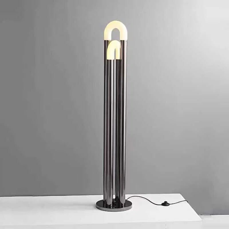 U Tube Glass Metal Floor Lamp in Stainless Steel and Glass, product photograph