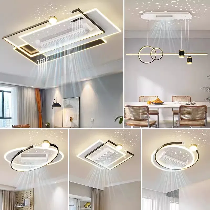 White Black Metal LED Ceiling Fan Light in Metal and PC and Acrylic, product photograph