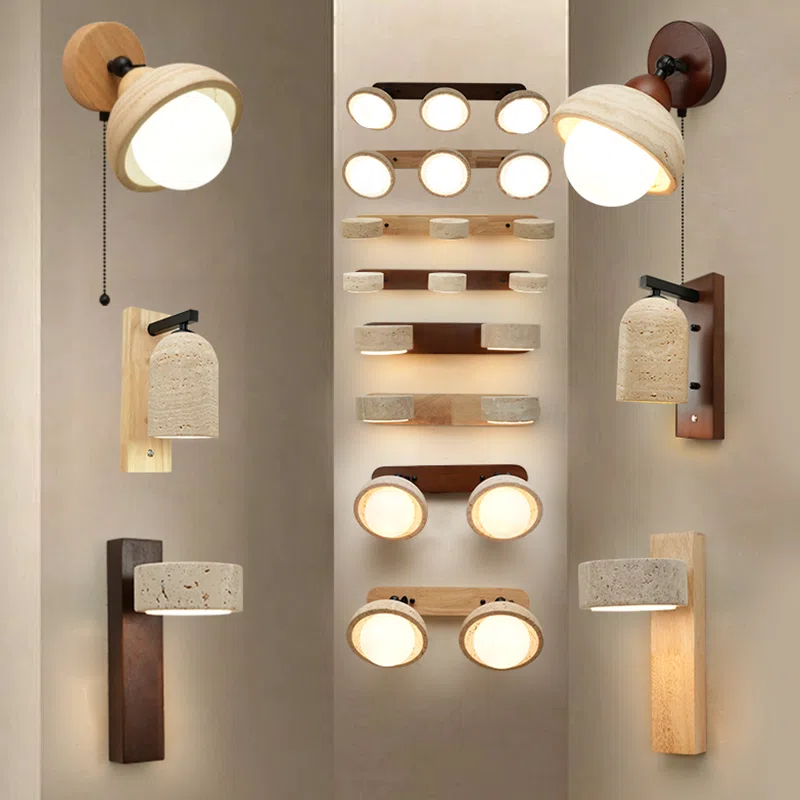 Wood Yellow Stone LED Wall Light in Wood and Yellow Stone, product photograph