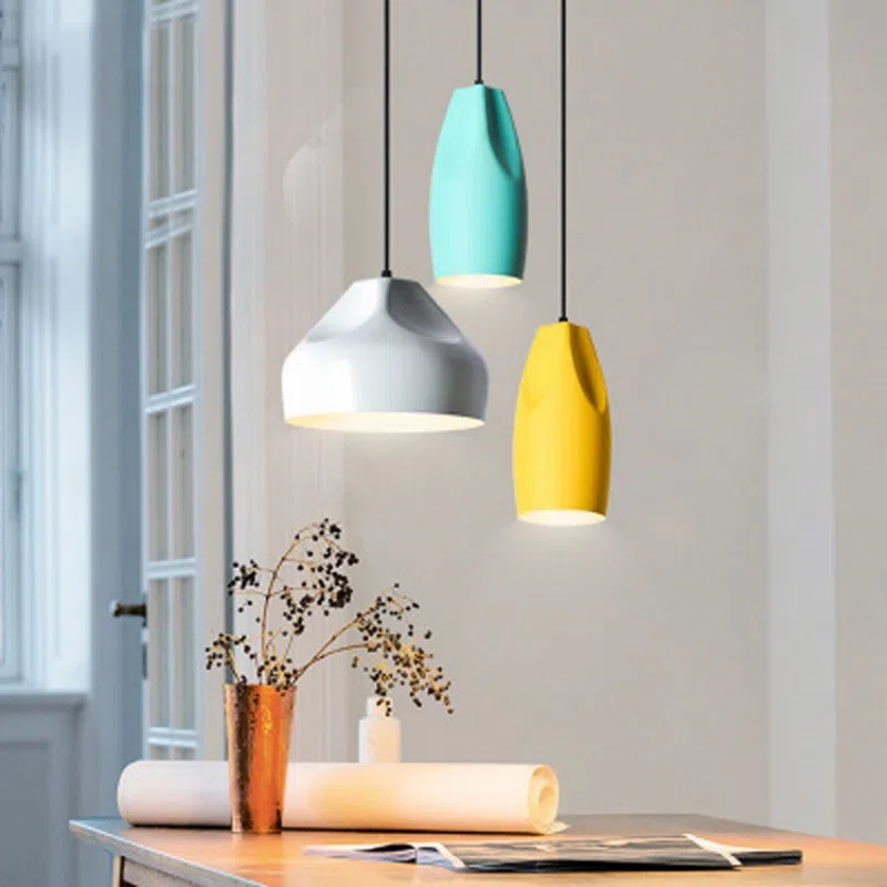 E27 Red Yellow Blue Aluminum Pendant Light in Aluminum, product photograph