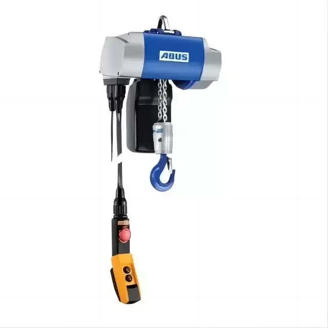 Electric chain hoist on a wall mounted jib crane arm