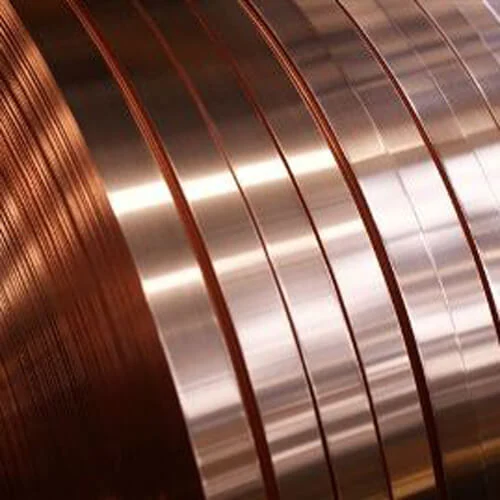 Wide copper foil coil on a pallet