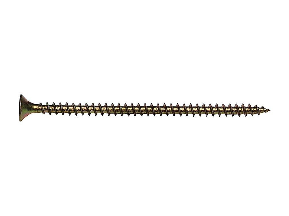 White zinc plated countersunk chipboard screw with coarse single-lead thread