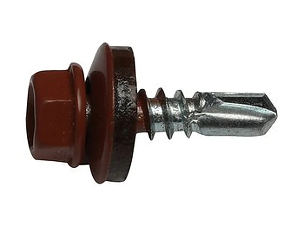 Colour-coated hex washer head roofing screw with bonded EPDM sealing washer