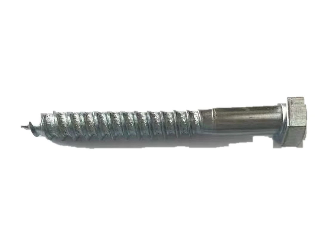 Zinc plated hex head structural wood screw with coarse timber thread