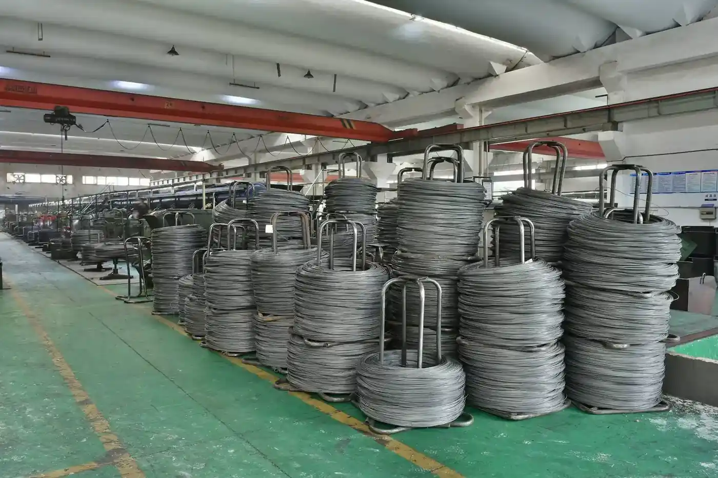 Steel wire rod coils in the raw material store