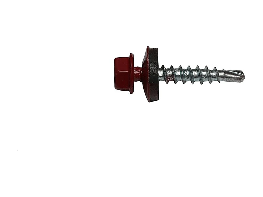 Red colour-coated hex washer head roof screw with EPDM sealing washer