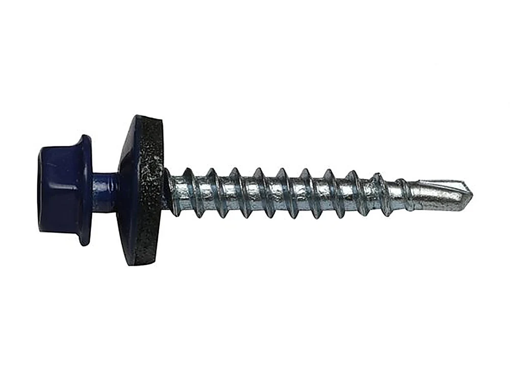 Dark colour-coated hex head self-drilling roofing screw with sealing washer