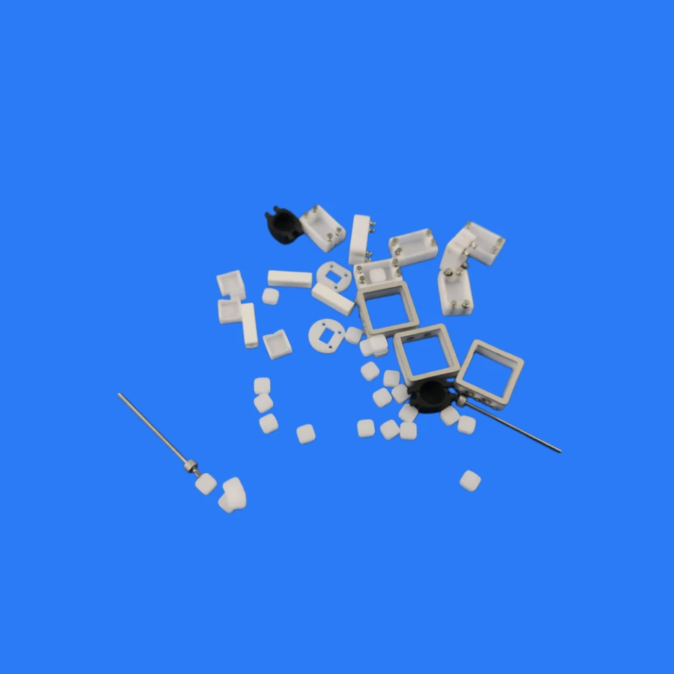Assorted zirconia ceramic structural components in various machined shapes