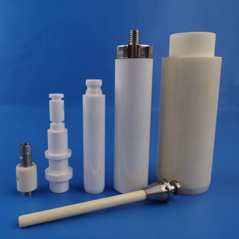 White zirconia ceramic plungers with steel driving ends in several diameters