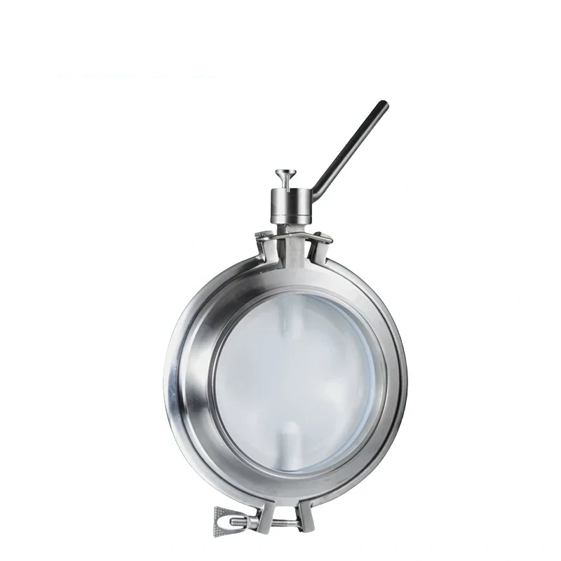 Hygienic powder-tight stainless steel butterfly valve with wafer-style tri-clamp connection for sanitary powder handling