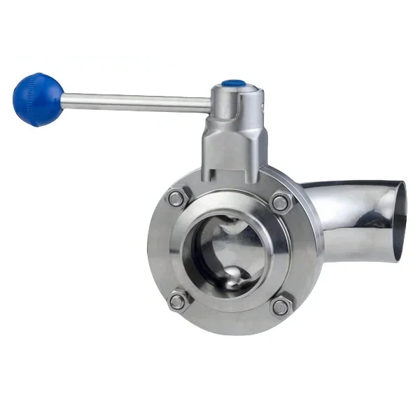 Stainless steel sanitary manual butterfly valve with weld ends for high-purity fluid processing