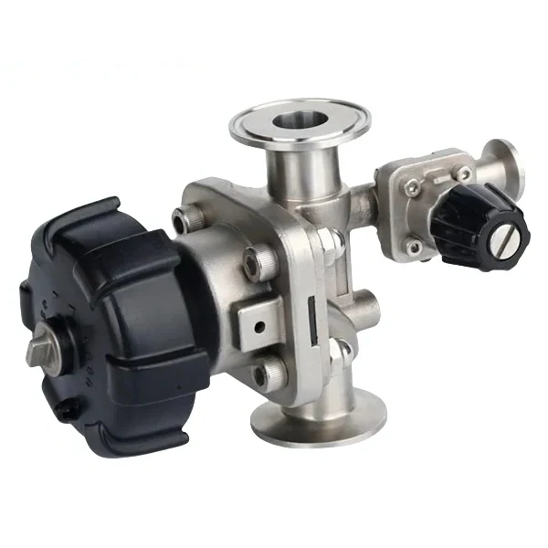 Manual stainless steel clamped diaphragm valve with drain for sanitary processing systems