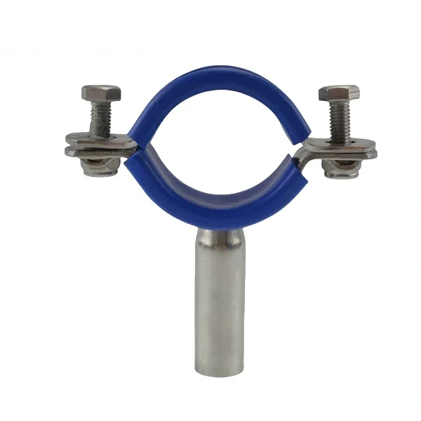 Stainless steel sanitary round pipe holder with blue sleeve