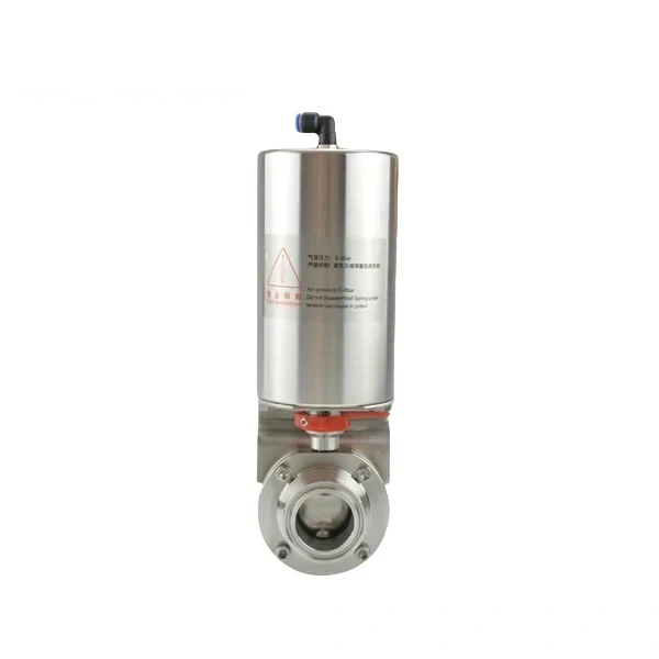 Stainless steel sanitary pneumatic butterfly valve with CIP tri-clamp connection for food and pharmaceutical applications