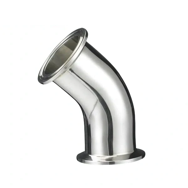 Stainless steel food processing 45-degree tri-clamped elbow bend for hygienic pipelines