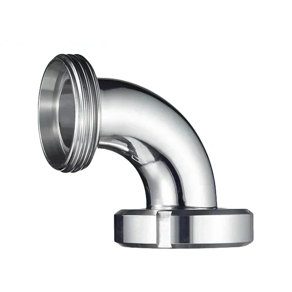 Stainless steel food processing 90-degree male-nut elbow with union connection for hygienic pipelines