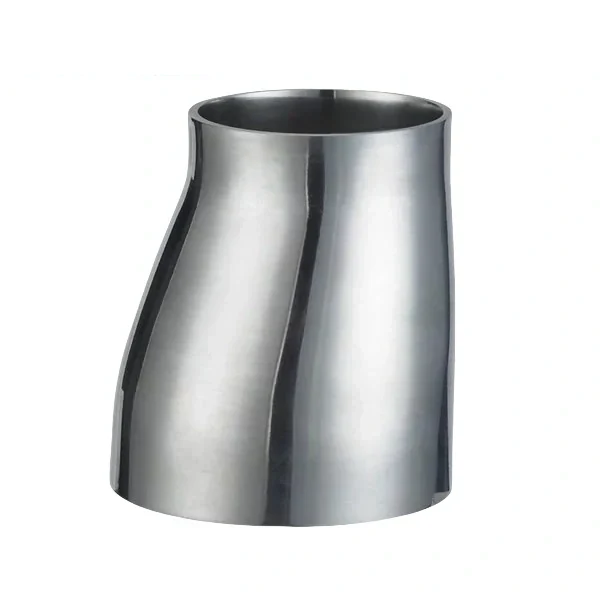 Sanitary stainless steel butt weld eccentric reducer for hygienic pipelines.
