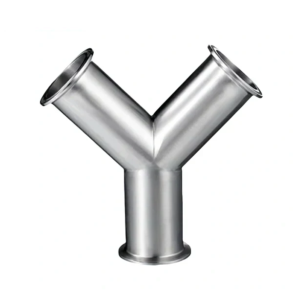 Stainless steel food grade clamped true Y tee for hygienic pipeline connections