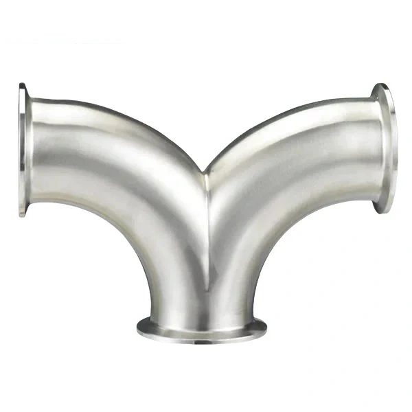 Stainless steel sanitary double-bend line splitter elbow for hygienic piping systems