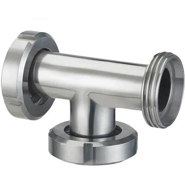 Stainless steel food grade male-union type equal tee for hygienic processing pipelines