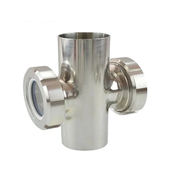 Stainless steel food grade cross type sight glass for hygienic piping systems