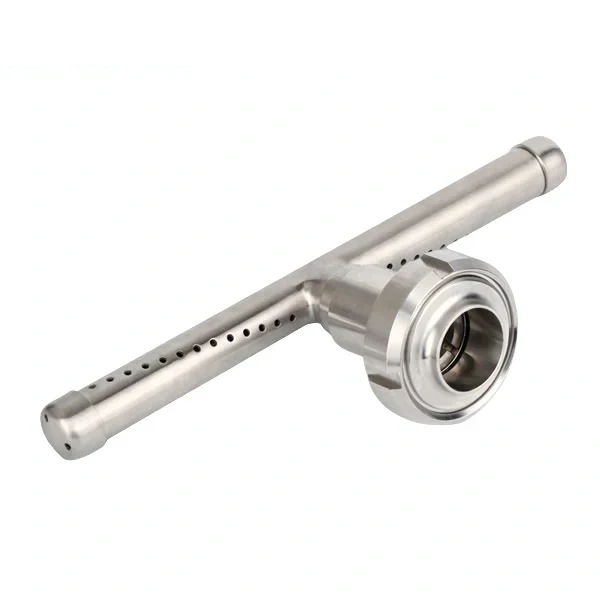 Sanitary stainless steel rotary T-shaped cleaning ball for tank cleaning.