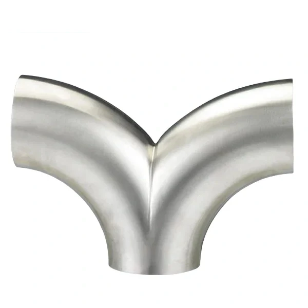 Stainless steel food grade double-bend swept tee for hygienic processing pipelines