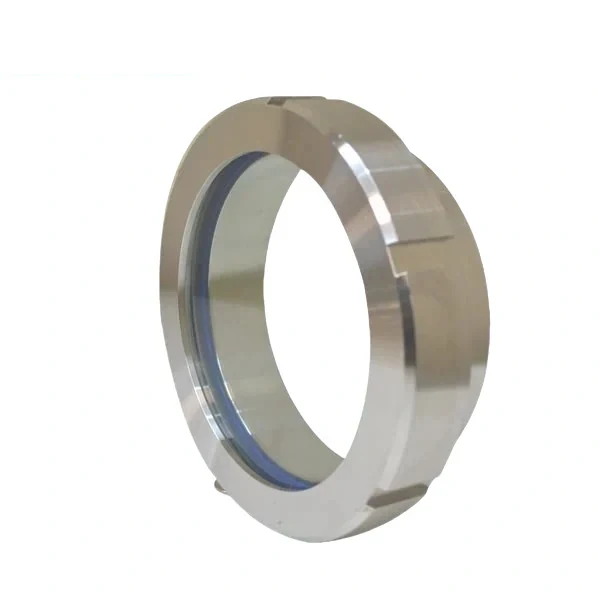 Sanitary welded union type sight glass for hygienic piping systems.