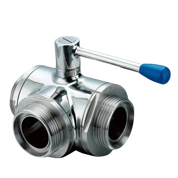 Stainless steel food processing 3-way female threaded ball valve for hygienic flow control