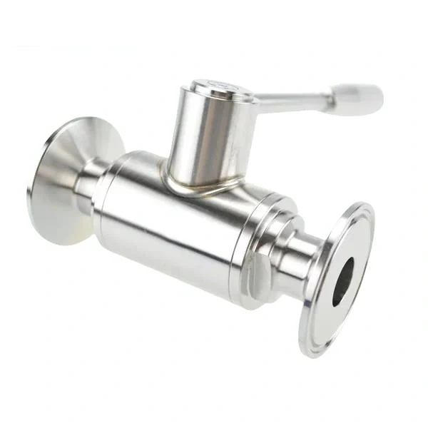 Food grade stainless steel 2-way ball valve with clamped connections for hygienic applications