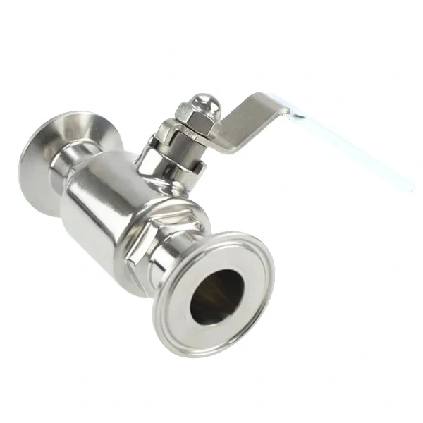 Food grade stainless steel 2-way ball valve with clamped connections for hygienic applications