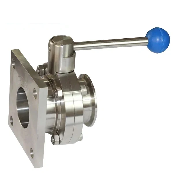 Food grade stainless steel manual butterfly valve with flange-clamped connection for hygienic processing