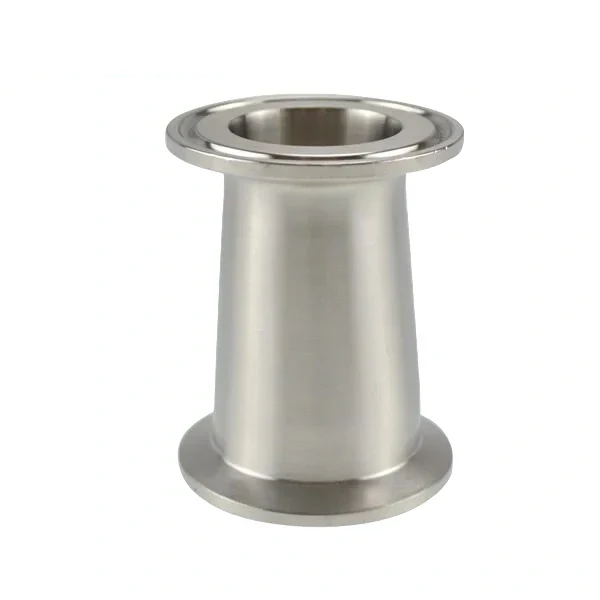 Stainless steel food processing clamped concentric reducer for hygienic pipelines.