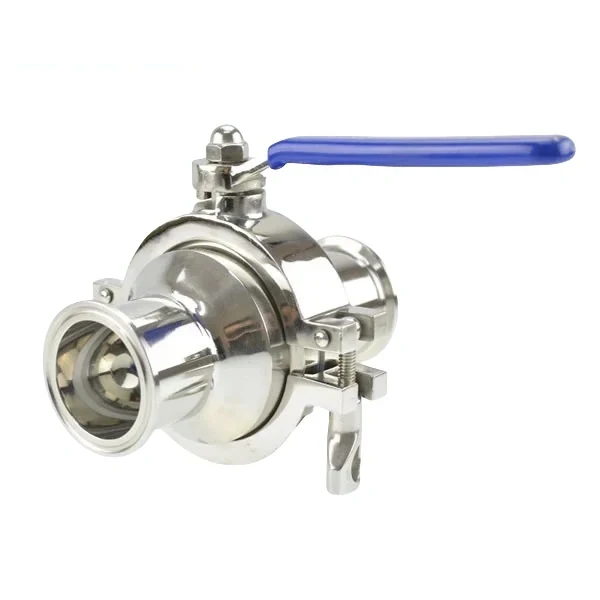 Food processing stainless steel manual ball valve with tri-clamp connection and non-retention design for hygienic applications