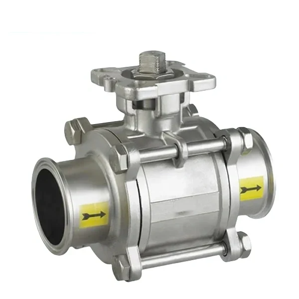 Sanitary stainless steel 3-way ball valve with threaded connections for hygienic fluid control