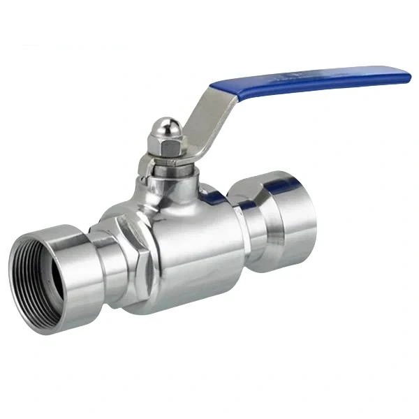 Sanitary stainless steel straight-way ball valve with female threaded connections for hygienic applications
