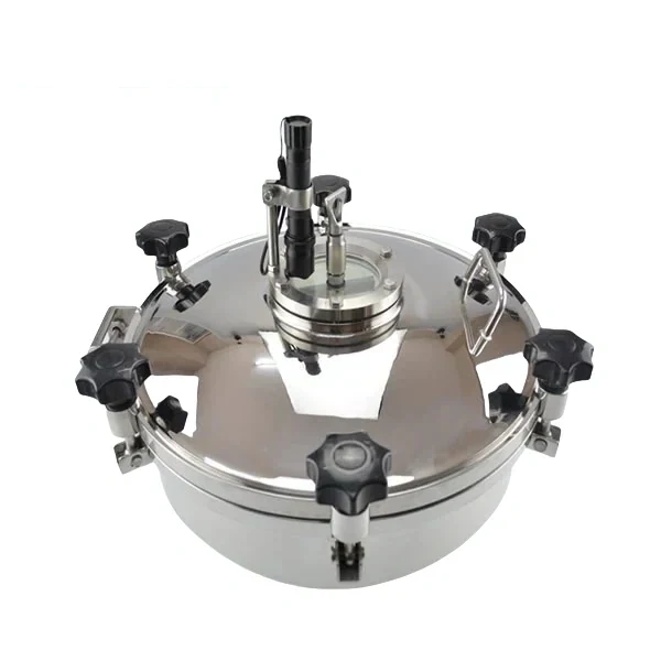 Stainless steel sanitary pressure manhole with a round sight glass
