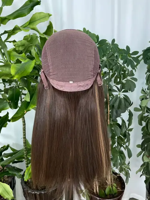פנים כיפת לייס טופ עם שיער חום מחובר