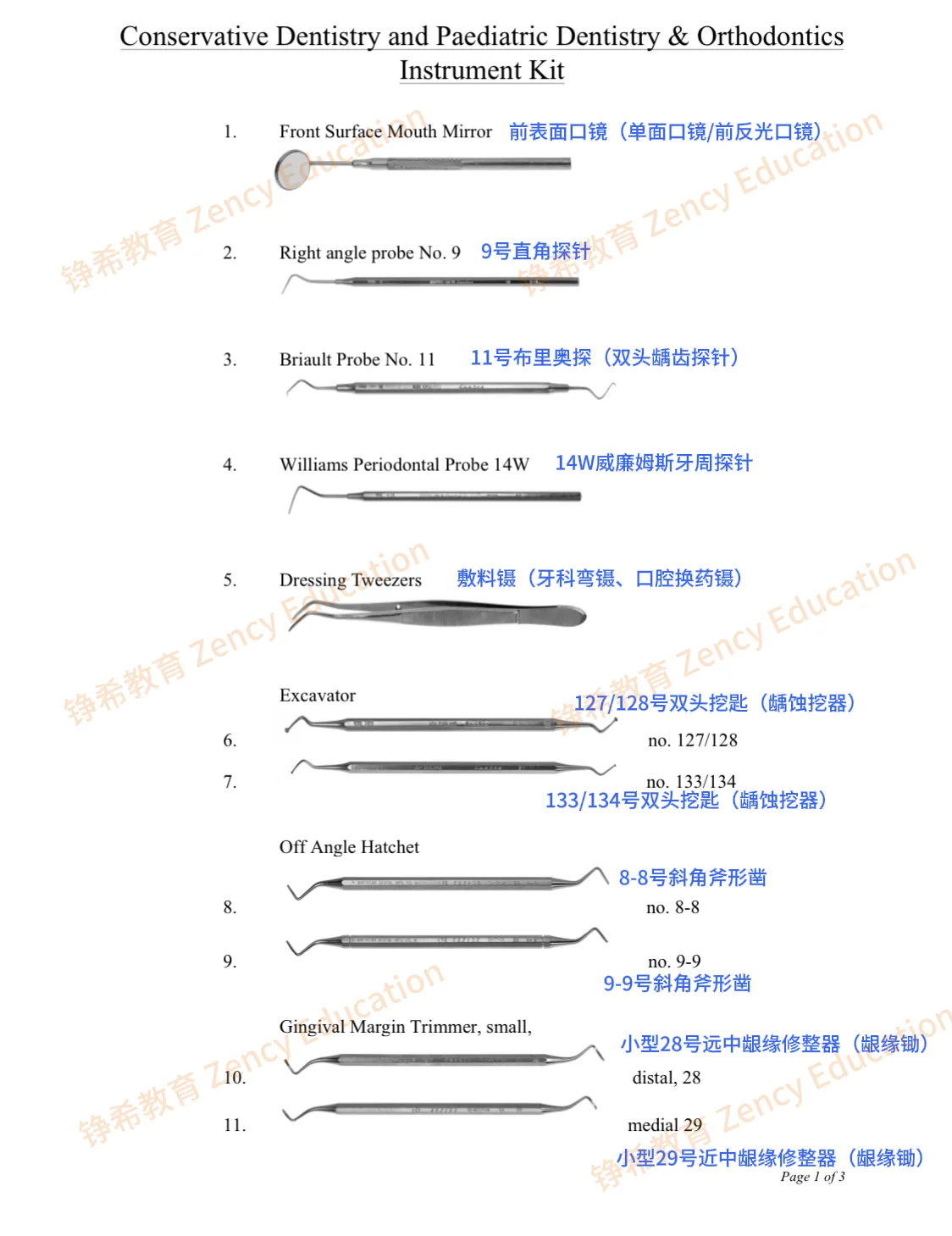 保守齿科｜儿童牙科｜正畸28件基础器械全套图鉴（中英文对照）