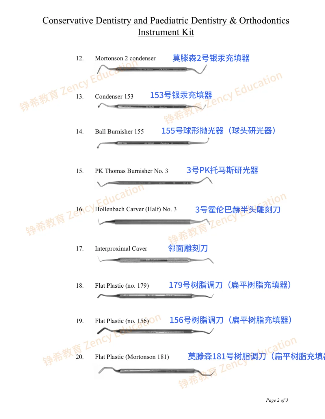 保守齿科｜儿童牙科｜正畸28件基础器械全套图鉴（中英文对照）配图