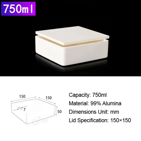 750ml High-Temperature Alumina Square Crucible