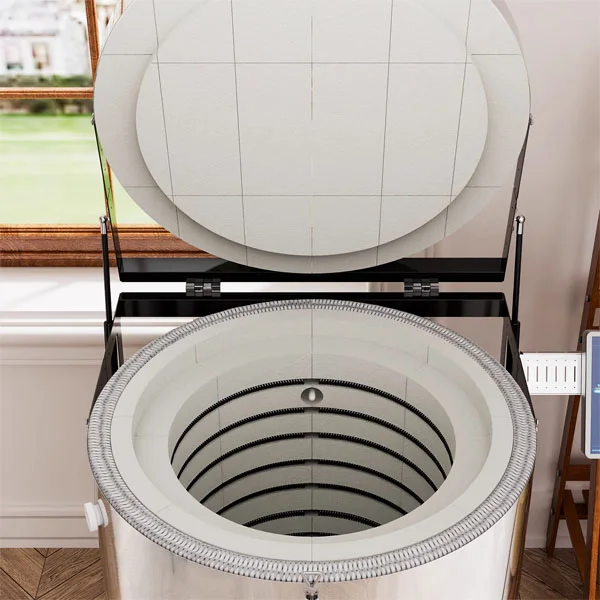 Chamber of 80L Top Loading Pottery Kiln with Full Ring Firing